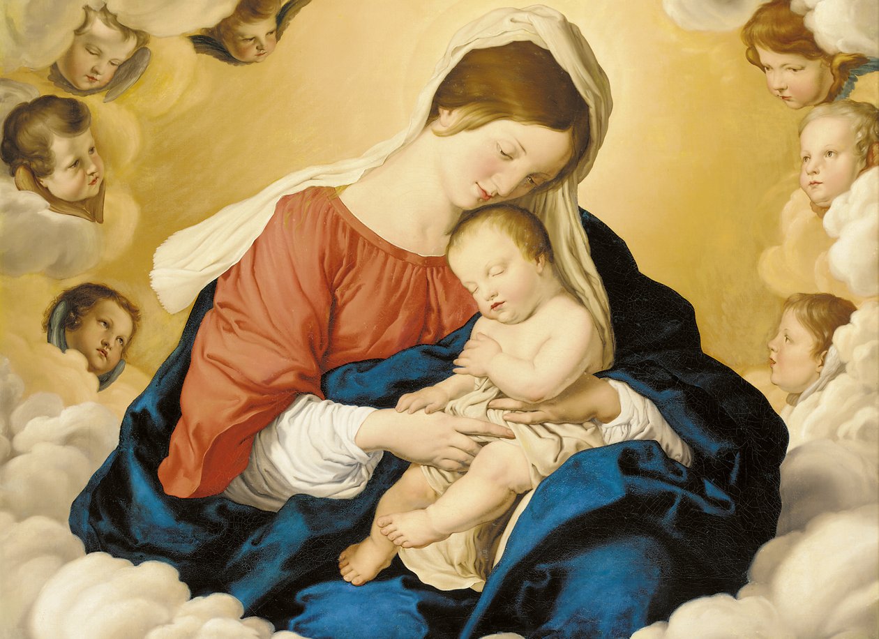 De Madonna en Kind in Glorie met Cherubs door Il Sassoferrato
