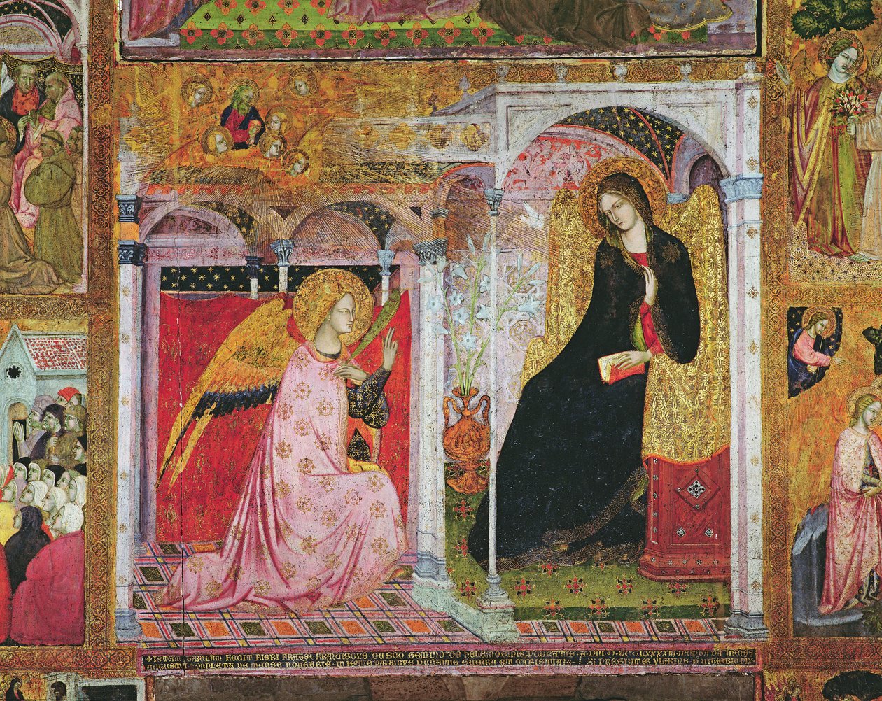 De annunciatie, fresco uit de Porziuncola, 1393 door Ilario da Viterbo