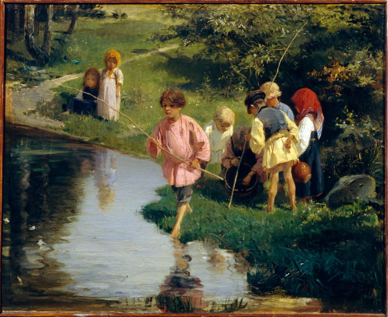 Kinderen vissen door Illarion Mikhailovich Pryanishnikov