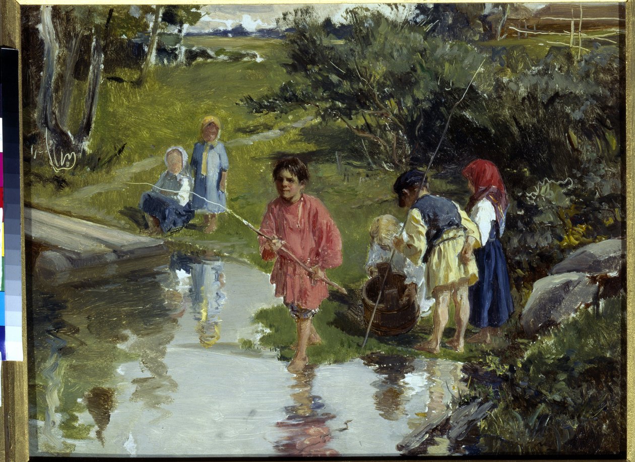 Kinderen vissen door Illarion Mikhailovich Pryanishnikov