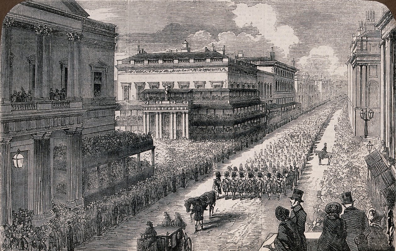Begrafenis van wijlen de hertog van Wellington - De processie in Pall-Mall, 1852 S3 V0042000 V0042526 door Illustrated London News