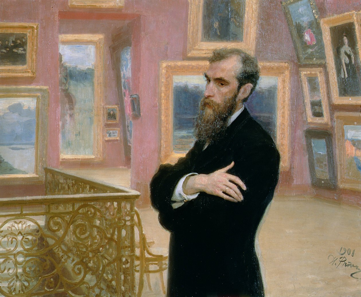 Portret van Pavel Tretyakov (1832-98) in de Galerij, 1901 door Ilya Efimovich Repin