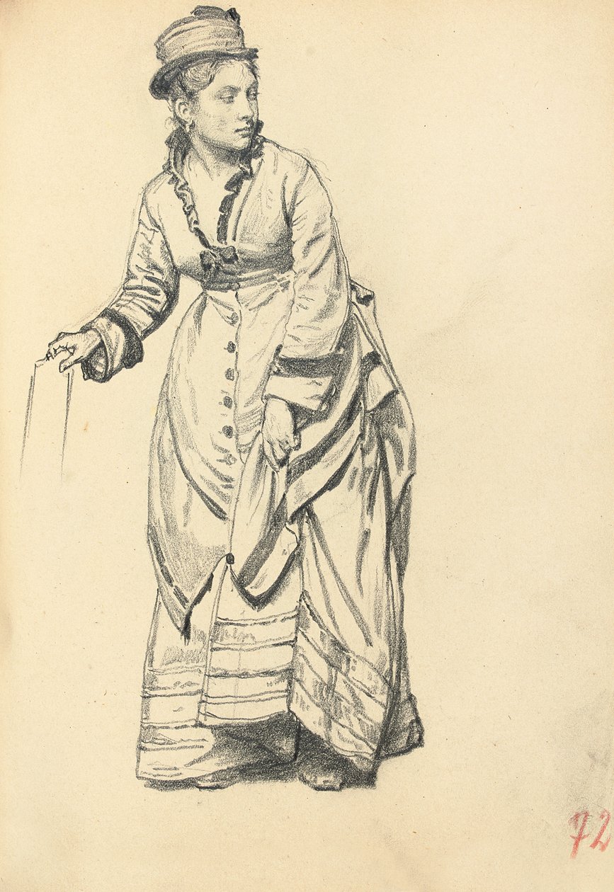 Staande Vrouw die haar Jurk Vasthoudt, ca. 1872-1875 door Ilya Efimovich Repin