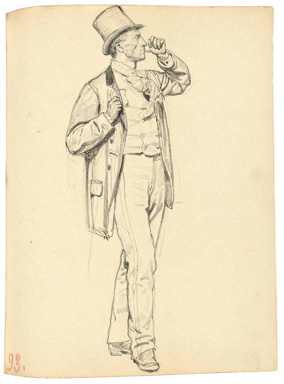 Studie voor "Een Parijse Café": Staande Man met Opgeheven Arm, ca. 1872-1875 door Ilya Efimovich Repin