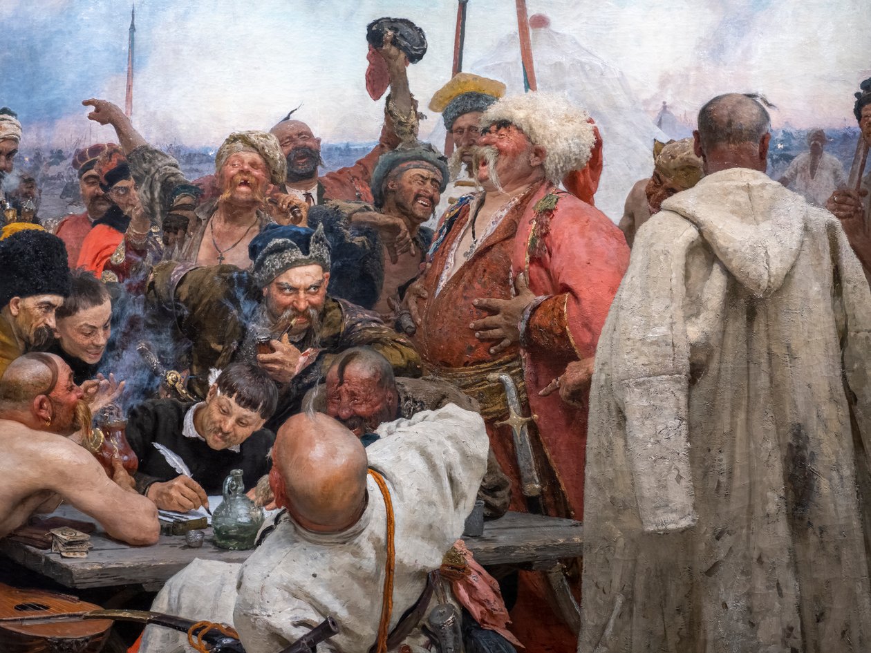 De Zaporogische Kozakken schrijven een brief aan de sultan van Turkije door Ilya Efimovich Repin