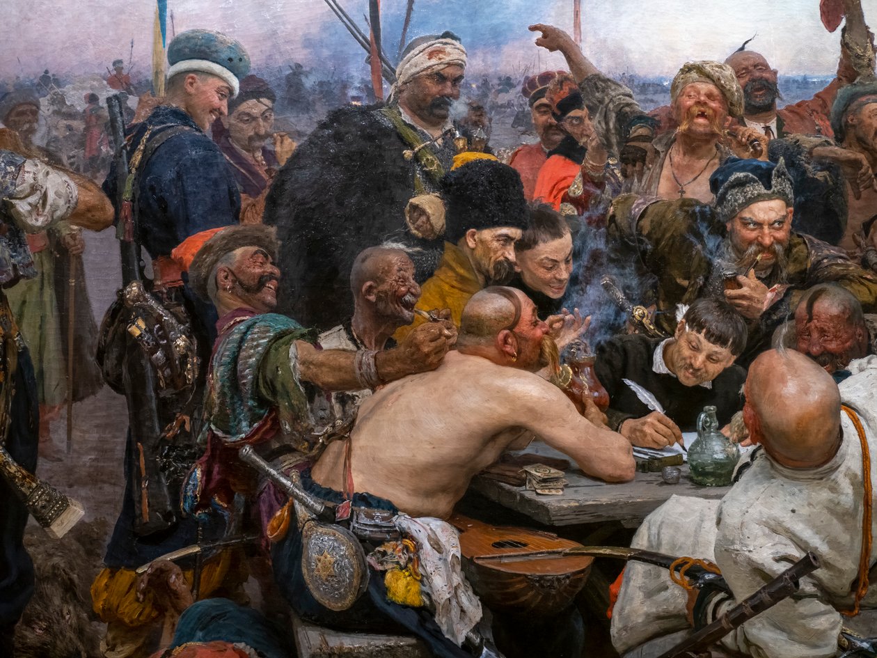 De Zaporogues Kozakken schrijven een brief aan de sultan van Turkije door Ilya Efimovich Repin