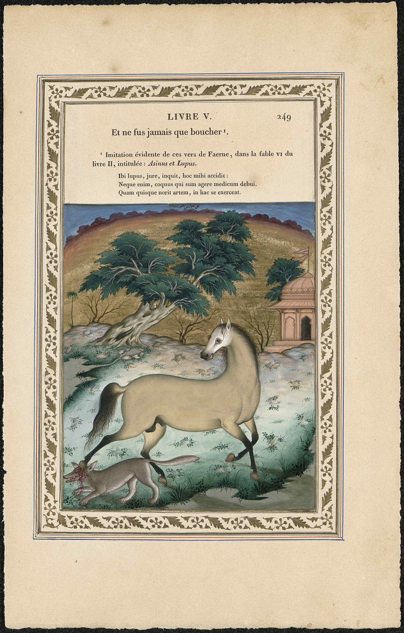 Het paard en de wolf, 1837-1839 door Imam Bakhsh Lahori