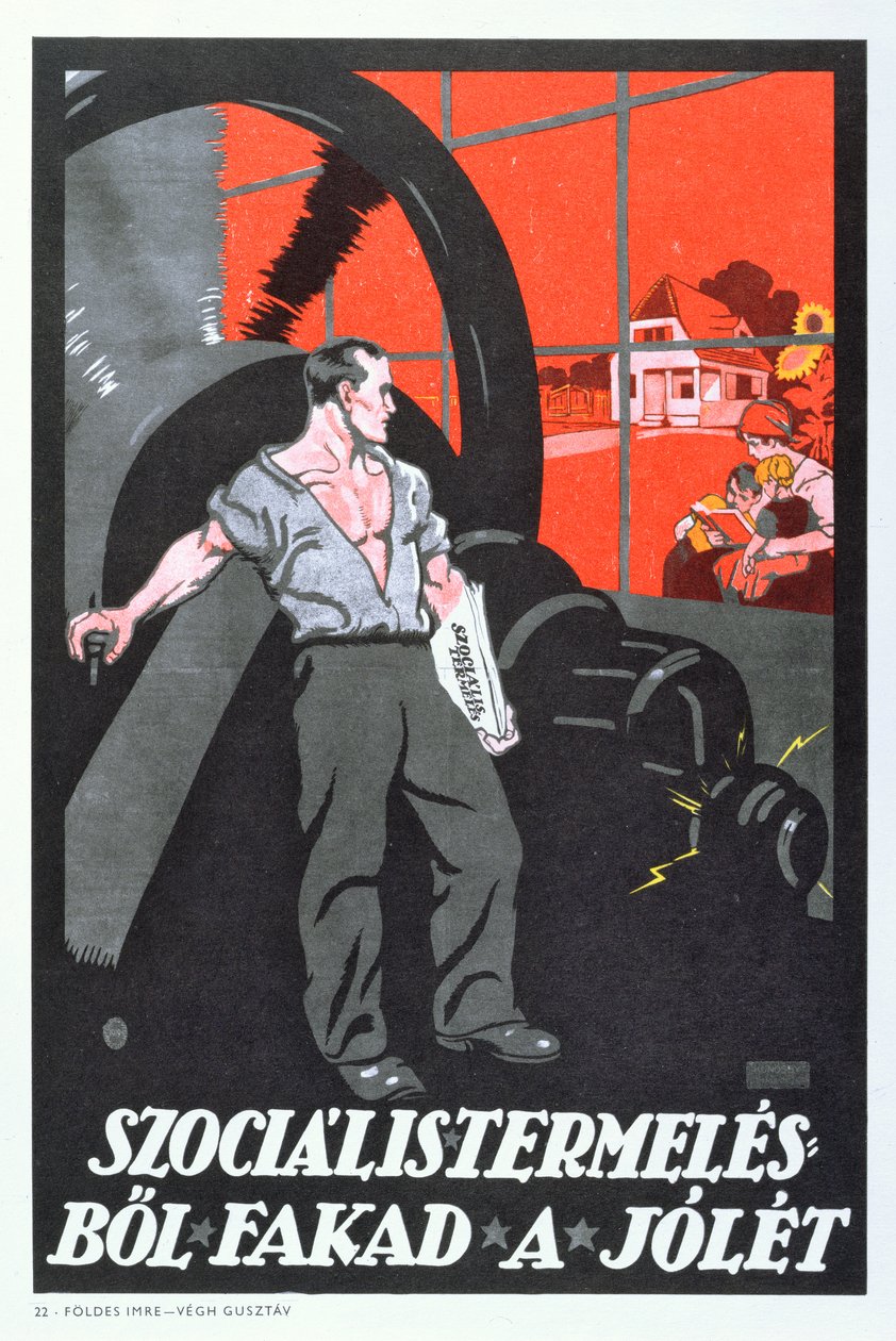 Welzijn is het product van socialistische productie, poster van de Hongaarse communistische revolutie, 1919 door Imre Foeldes