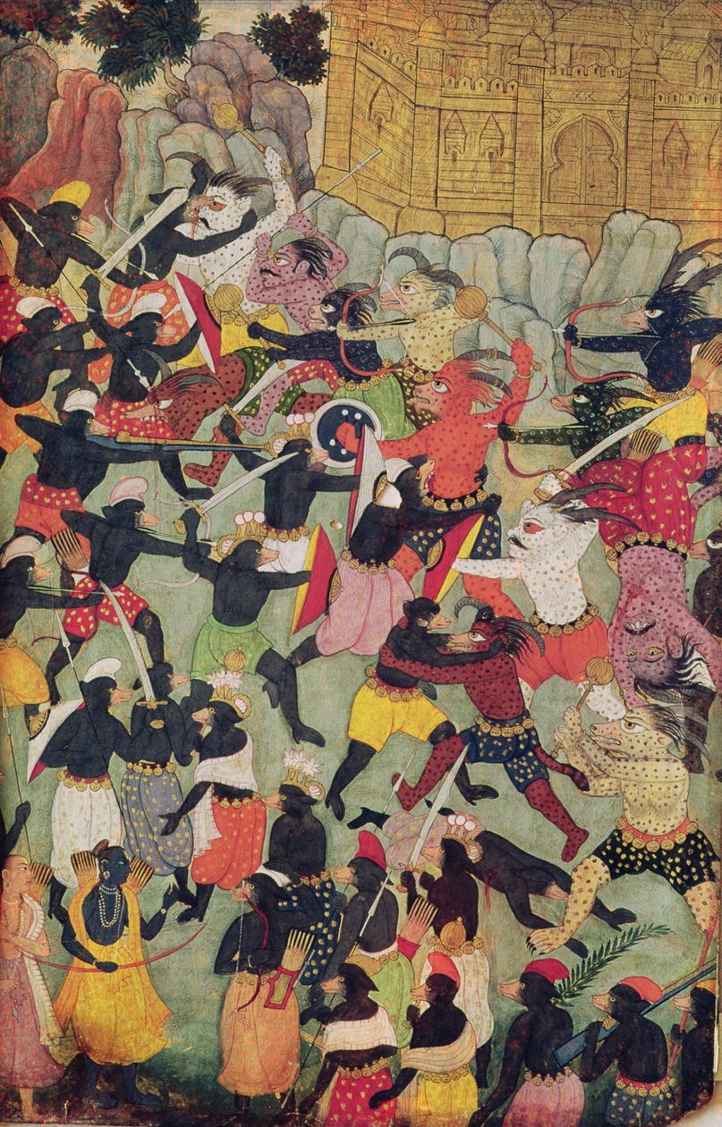Slag tussen de legers van Rama en Ravana, Moghul door Indian School