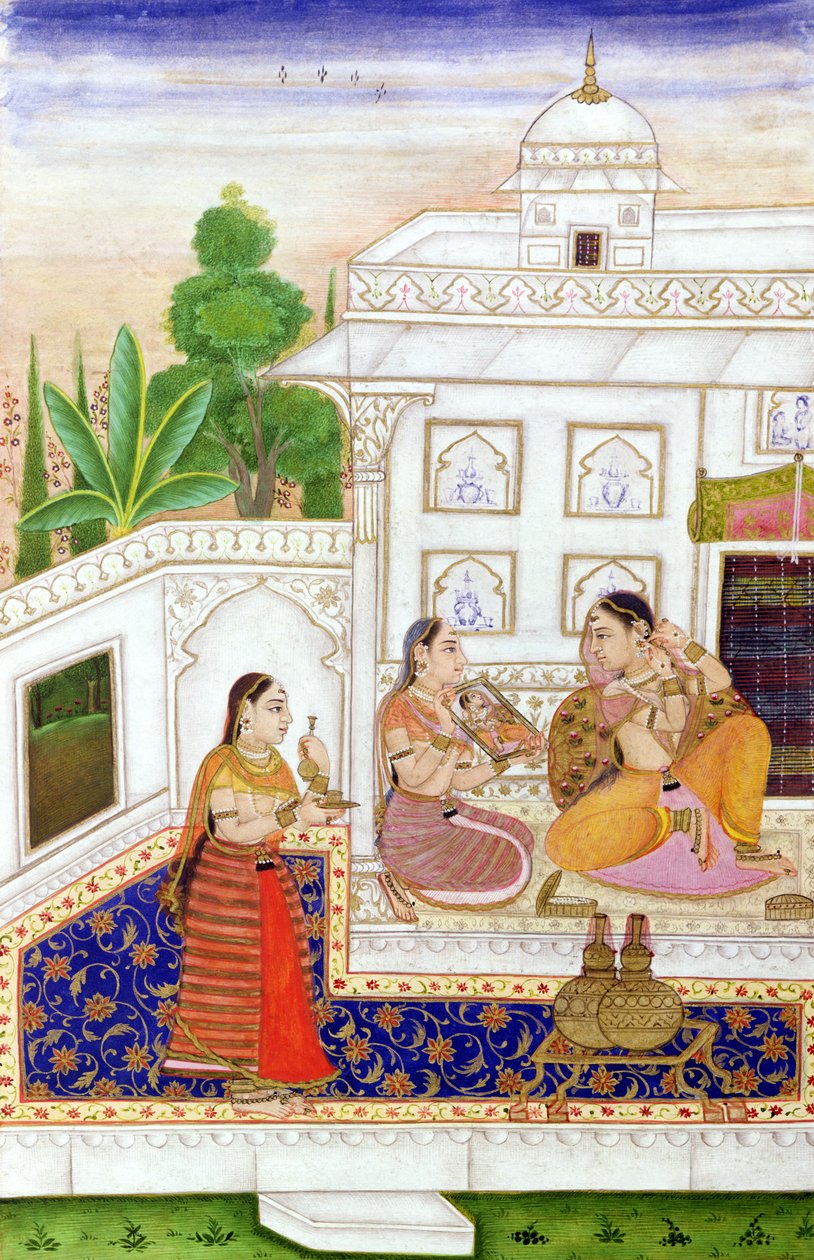 Vilaval Ragini: Vrouw bij haar Toilet, uit een Ragamala, uit Bikaner, Rajasthan door Indian School
