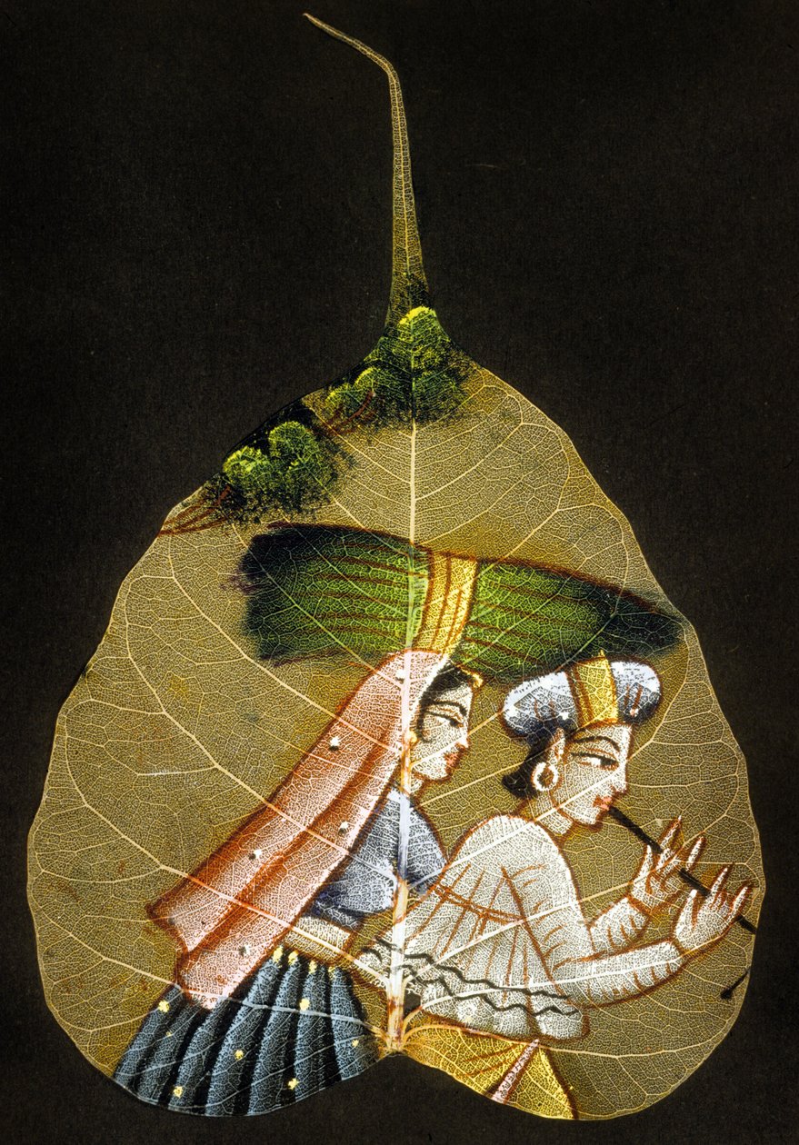 Schilderij op een gedroogd blad door Indian School