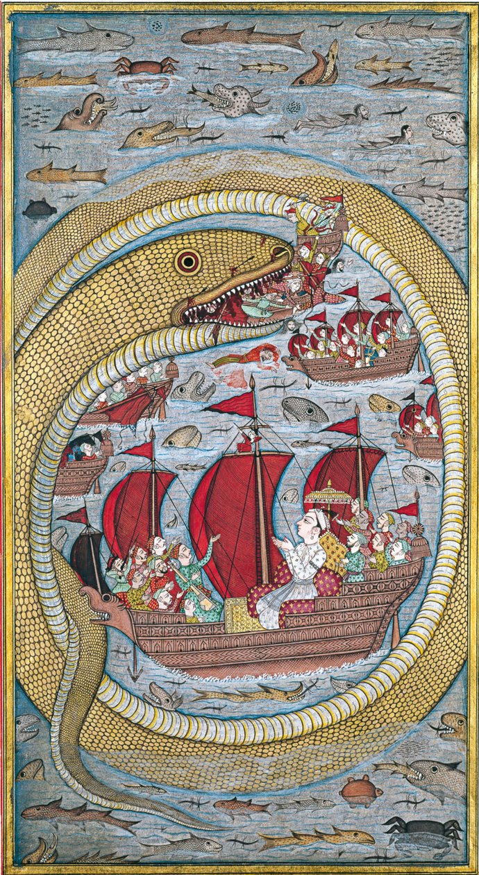 Zeeserpent slokt de koninklijke vloot op, 1670 door Indian Art