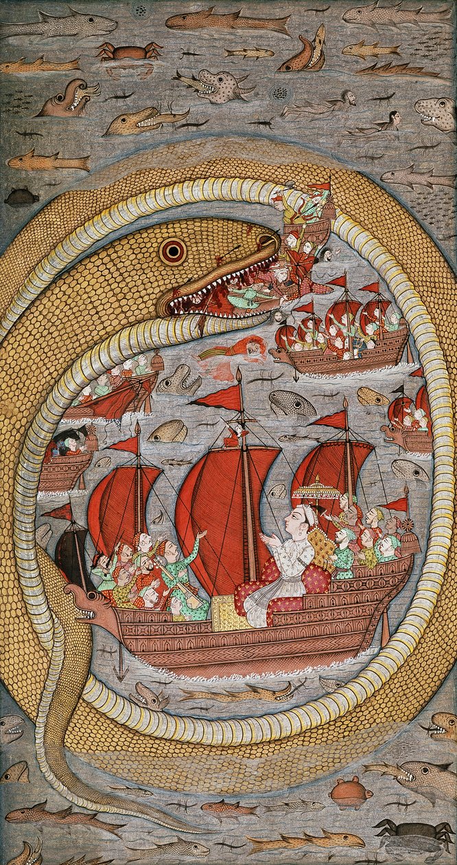 Een monsterlijke slang die de koninklijke vloot verslindt, c.1670-1690 door Indian School