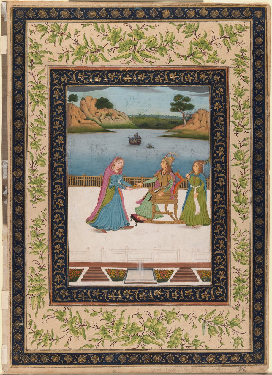 Een Vrouw Wordt Fruit Geserveerd op een Terras, c.1770 door Indian School