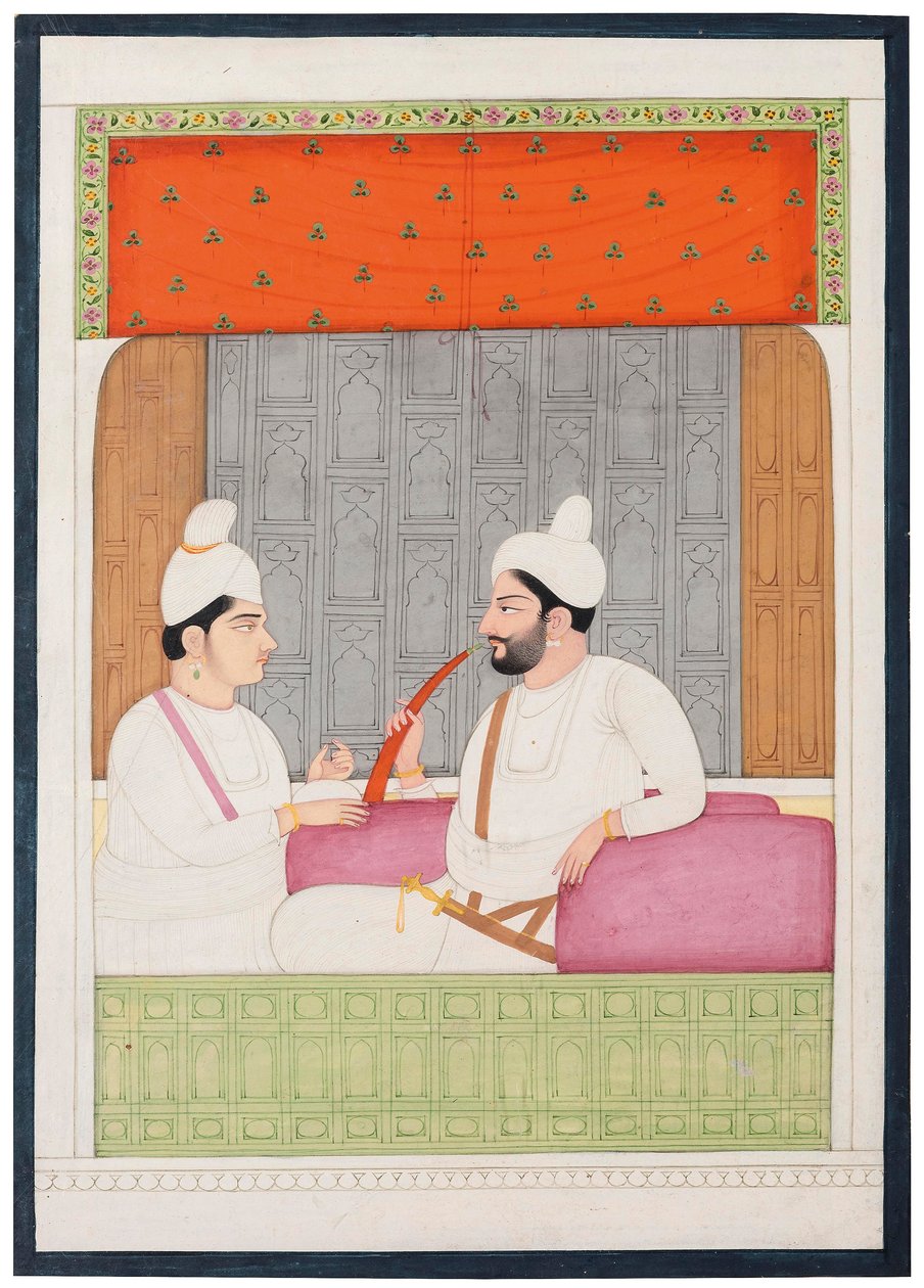 Een portret van Raja Sansar Chand van Kangra en zijn zoon Aniruda Chand, Kangra, Punjab Heuvels, Noord-India door Indian School