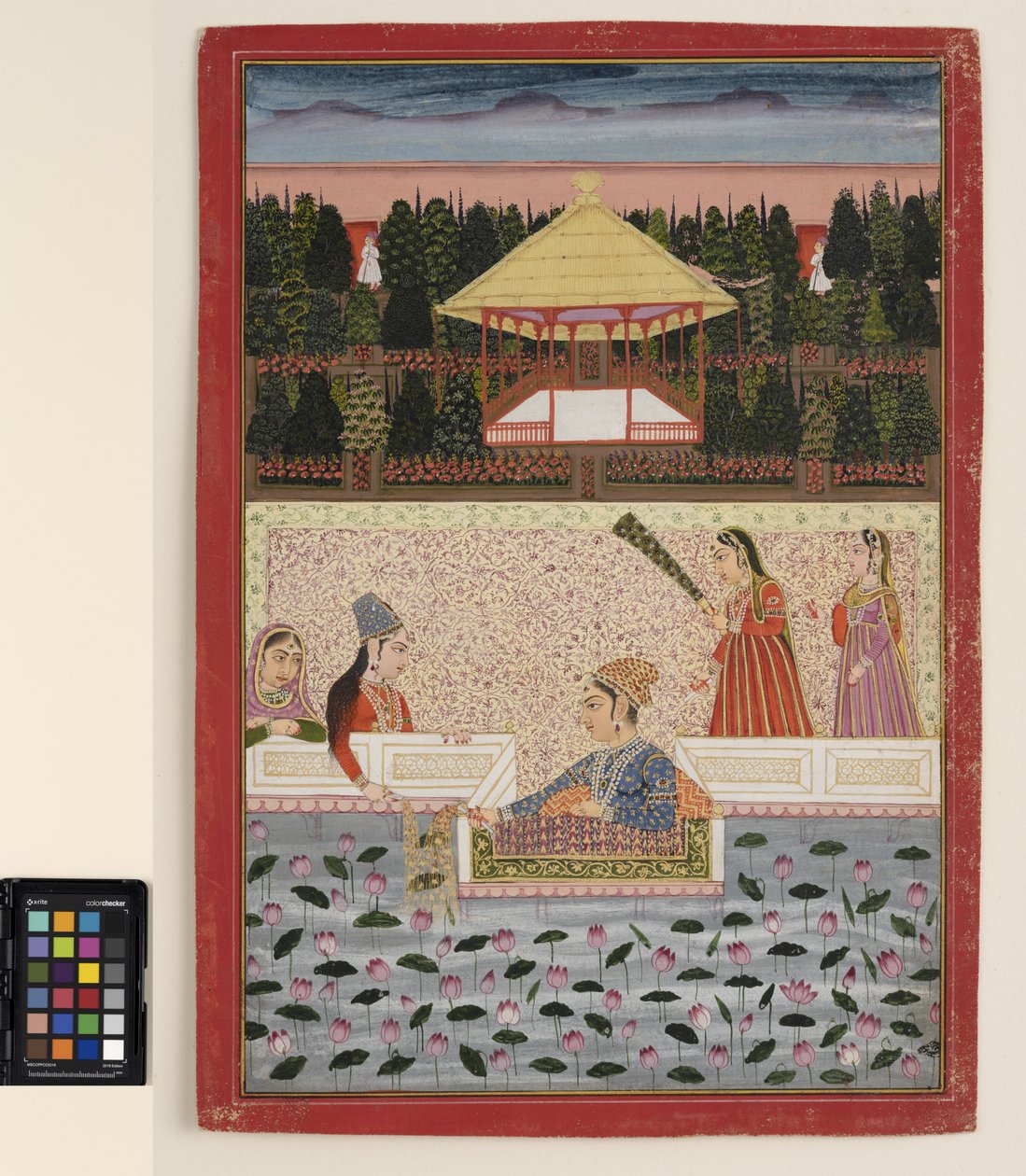 Een prins en prinses spelen met sterretjes bij een lotusbassin, c.1760 door Indian School