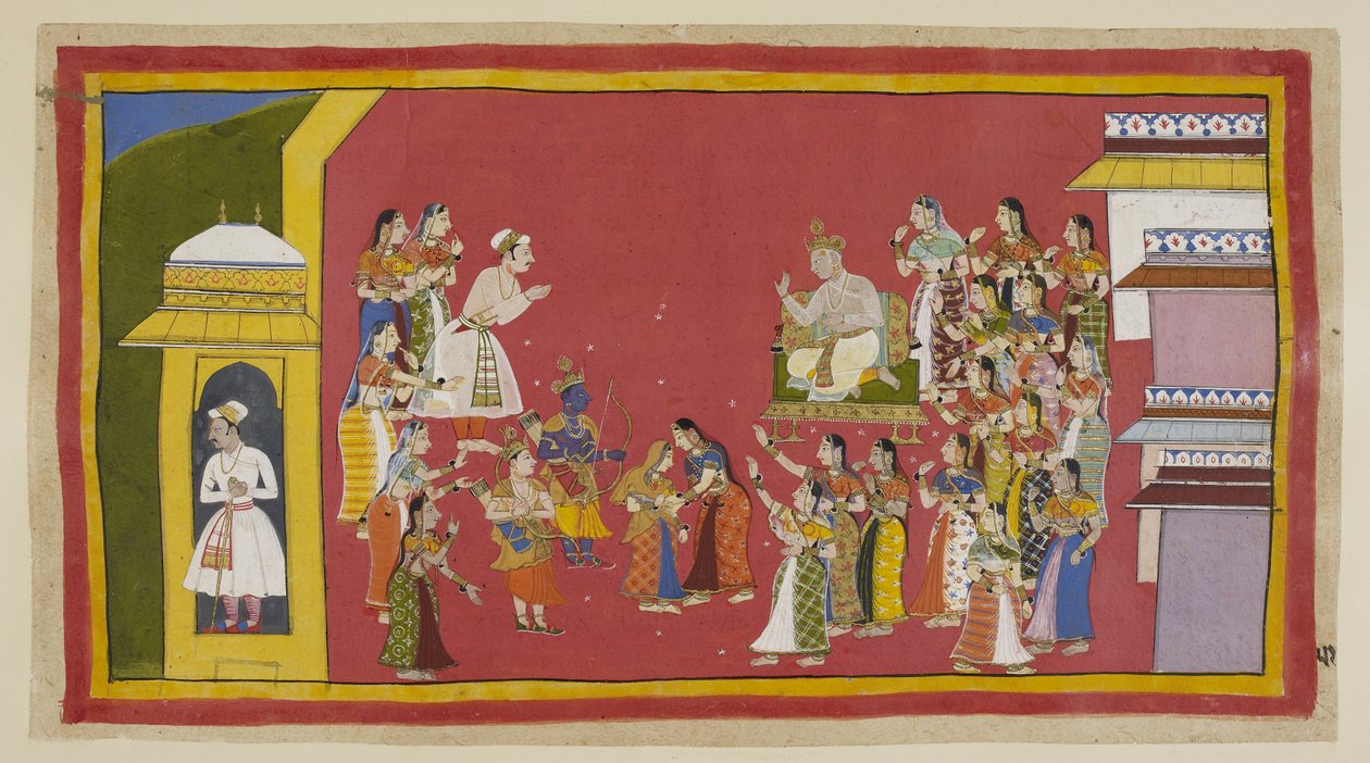 Anderen hebben geprobeerd Kaikeyi te overtuigen zonder succes. Dasaratha heeft Rama aangespoord om nog even te wachten, maar hij is vastbesloten om te vertrekken. door Indian School