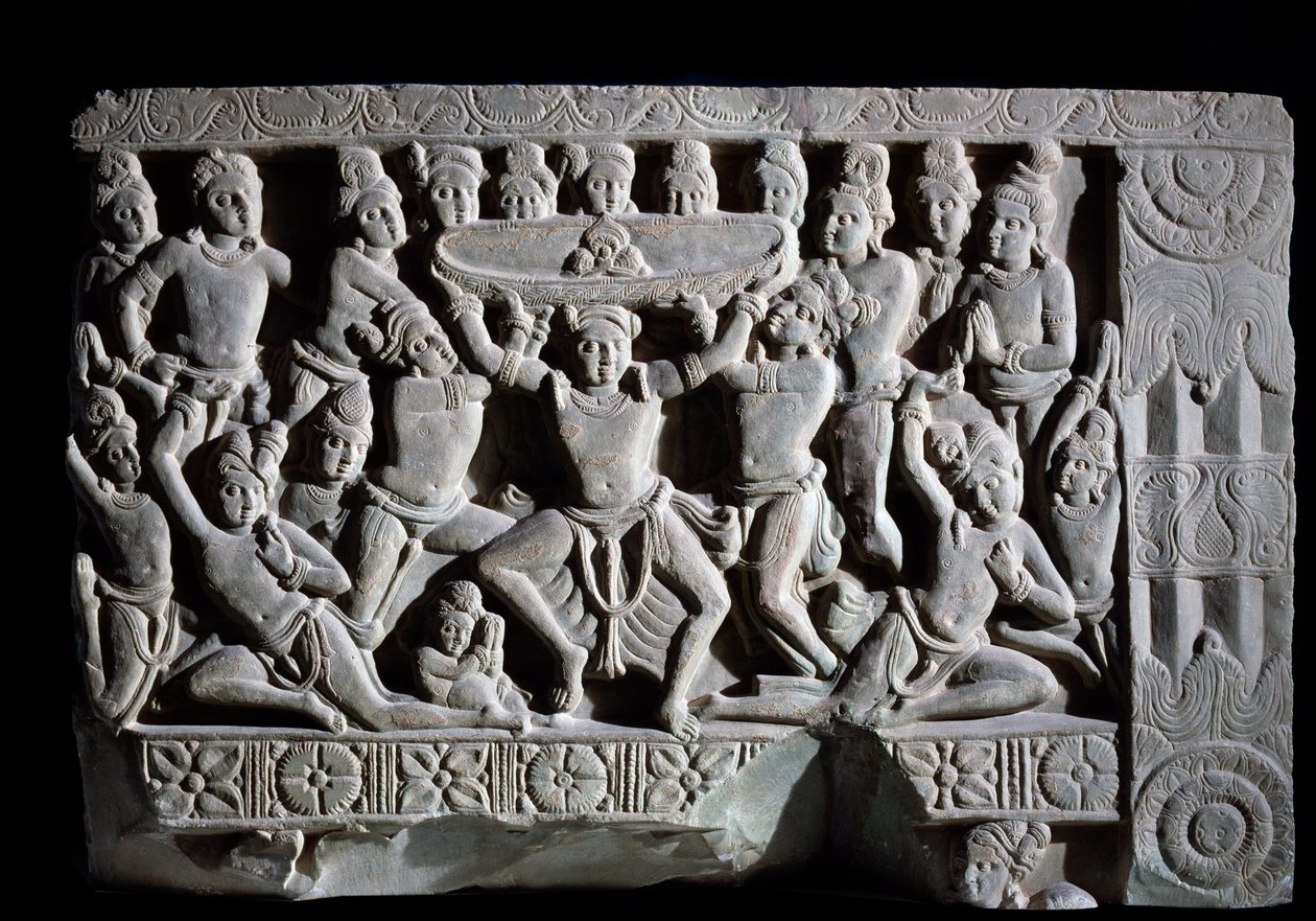 Aanbidding van de tulband (fragment van reliëf, 225-325) door Indian School