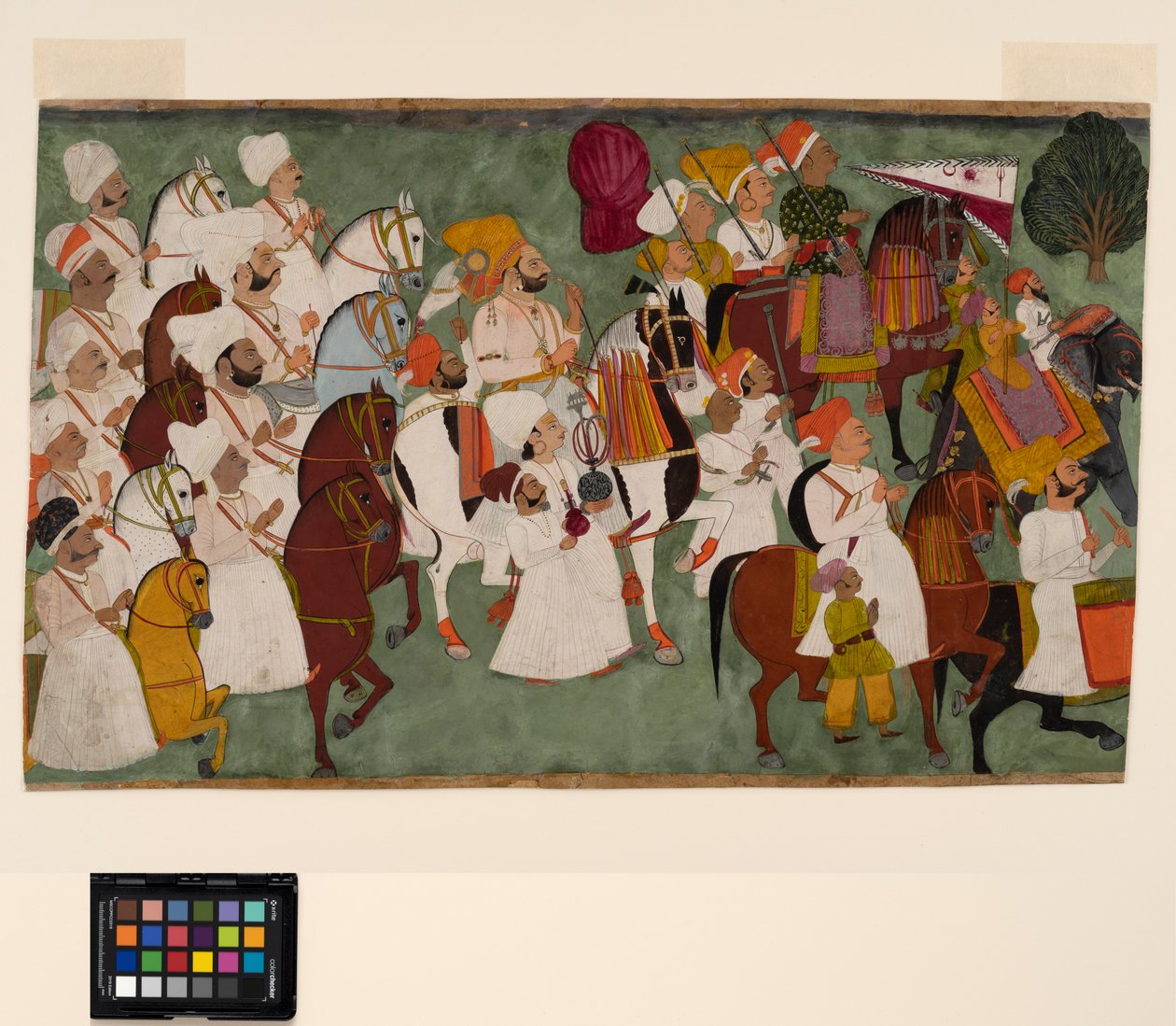 Akhi Singh rijdt met zijn gevolg, ca. 1750 door Indian School
