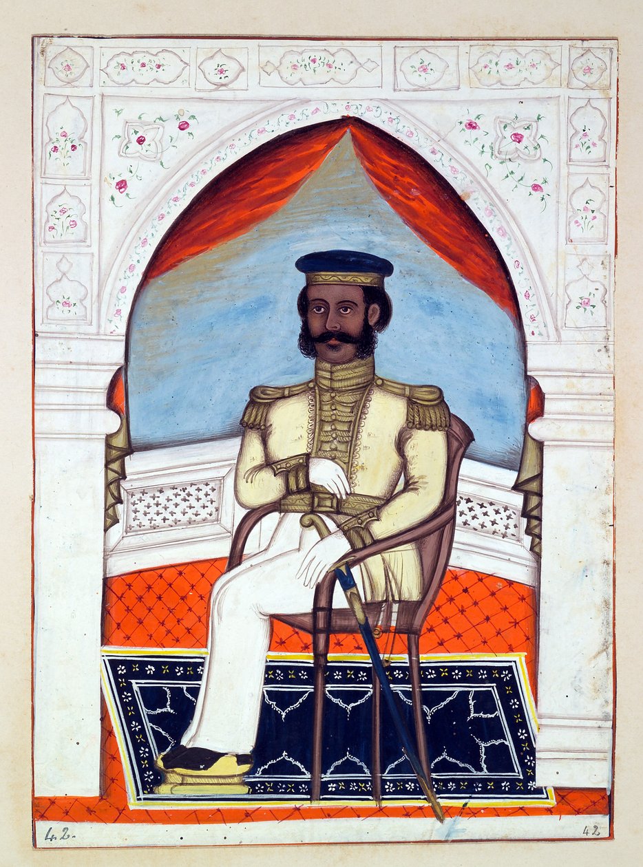 Kolonel Dhunkal Singh, uit Het Koninkrijk van Punjab, zijn Heersers en Hoofden, deel II, een volume van 30 aquarelstudies door een onbekende Indiase kunstenaar, ca. 1840 door Indian School