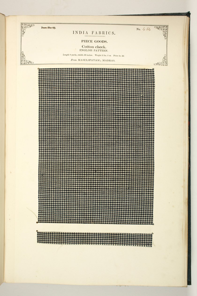 Katoenen Check, Masulipatam, Madras, Stukgoederen, uit De Collectie van de Textielfabrikanten van India, door John Forbes Watson, uitgegeven in 1866 door Indian School