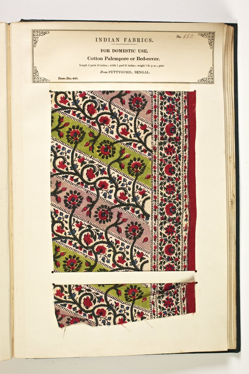 Katoenen Palempore of bedekking, Fatehgarh, Uttar Pradesh, India, voor huishoudelijk gebruik, nr. 152 uit "The Collection of the Textile Manufacturers of India", door John Forbes Watson, gepubliceerd in 1866 door Indian School