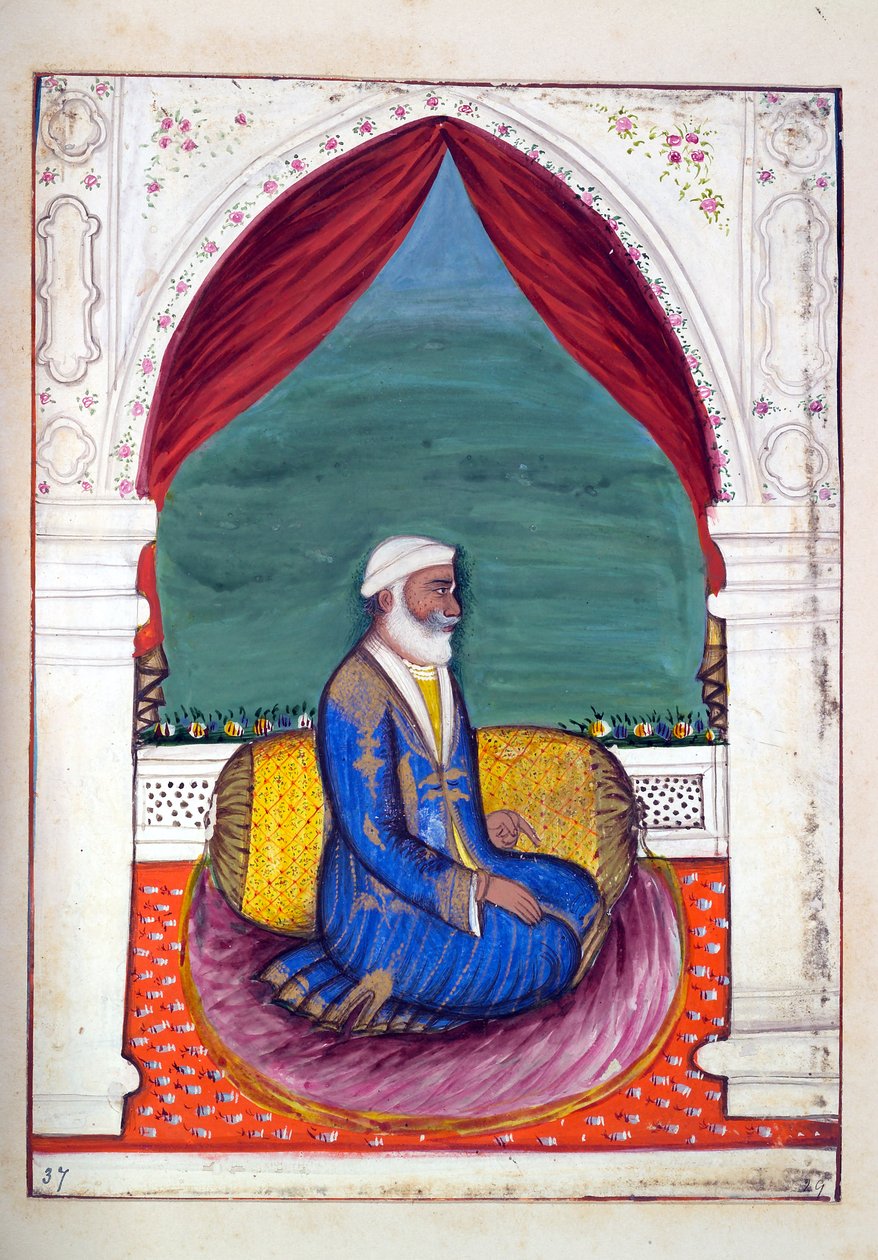 Dewan Ajodia Pershad, uit Het Koninkrijk van Punjab, zijn Heersers en Hoofden, deel II, een volume van 30 aquarelstudies door een onbekende Indiase kunstenaar, ca. 1840 door Indian School