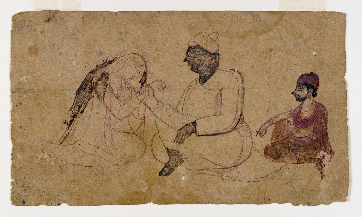 Tekening van Drie Zittende Figuren, ca. 1750 door Indian School