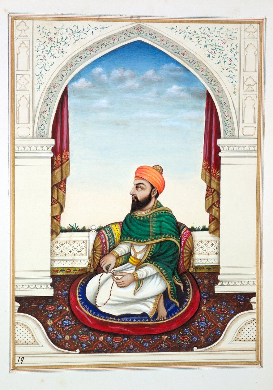 Fakir Syad Aziz-o-Deen, uit Het Koninkrijk van Punjab, zijn Heersers en Hoofden, deel I, een deel van 27 aquarelstudies door een onbekende Indiase kunstenaar, ca. 1840 door Indian School