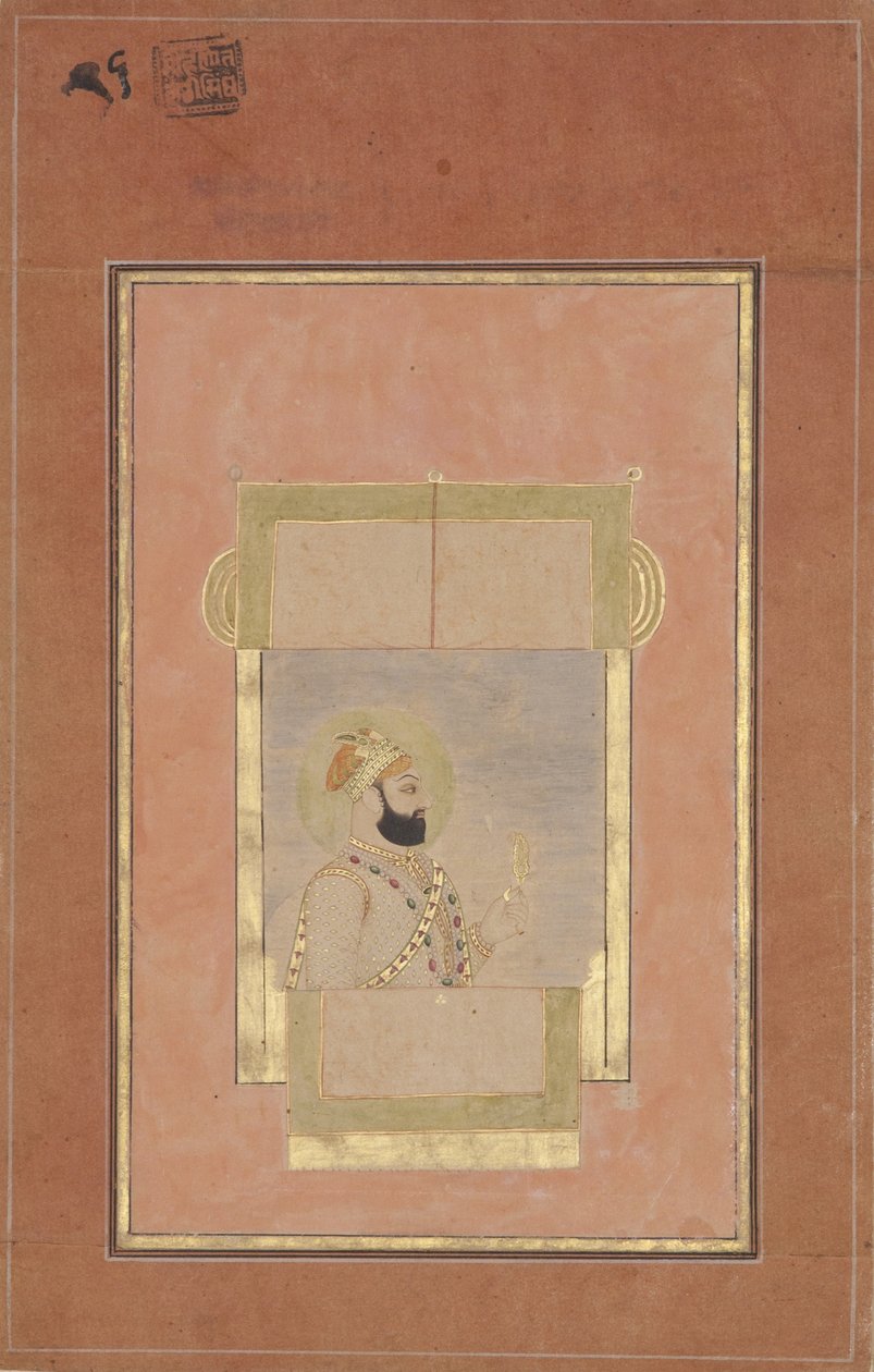 Farrukh Siyyar zittend bij een raam, met een gouden sarpech, c.1715 door Indian School