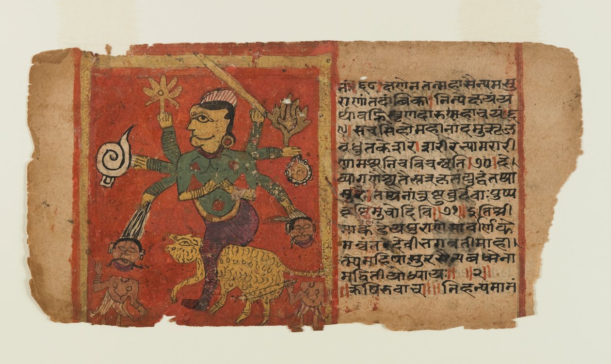 Folio uit een verspreide Devi-serie: Durga doodt demonen door Indian School