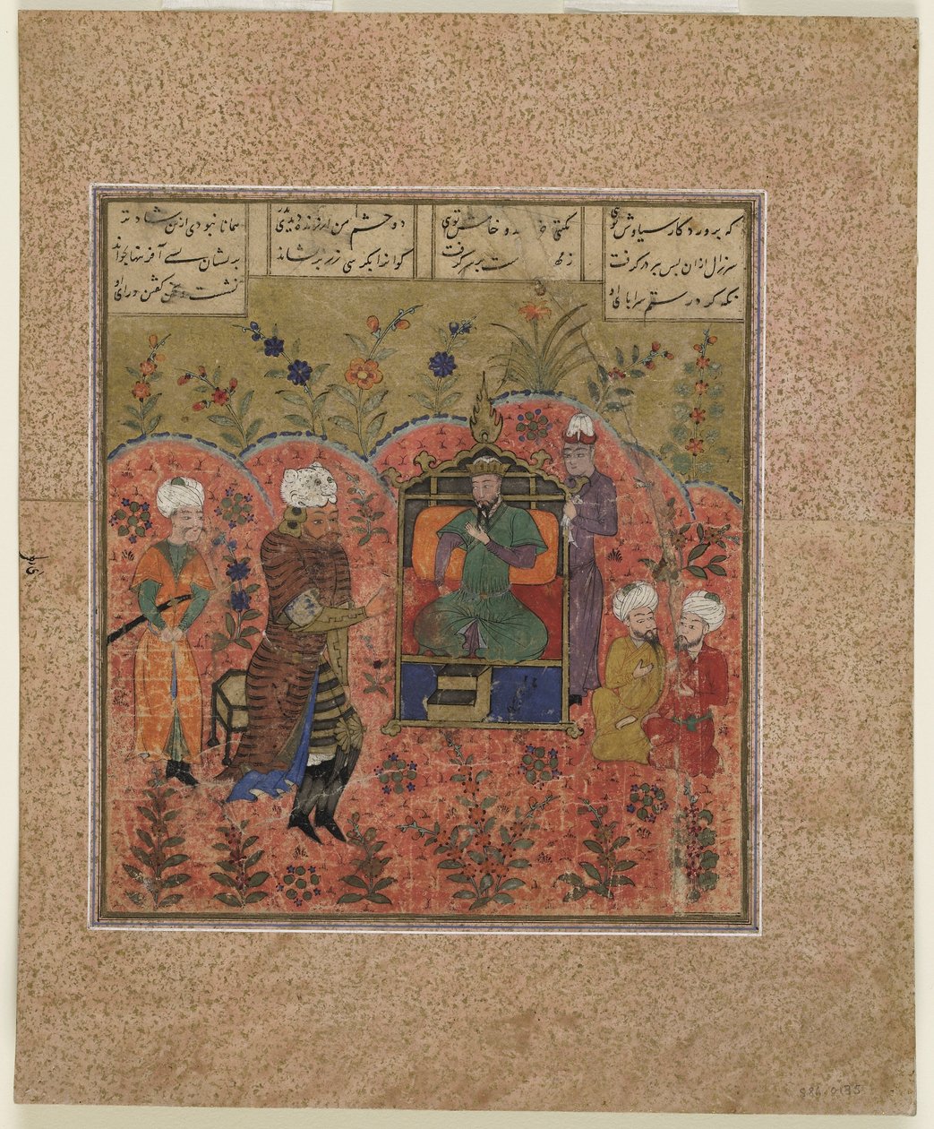 Folio uit een Shahnama (Boek der Koningen) door Firdawsi (gest. 1020); Rustam voor Kay Kaus door Indian School