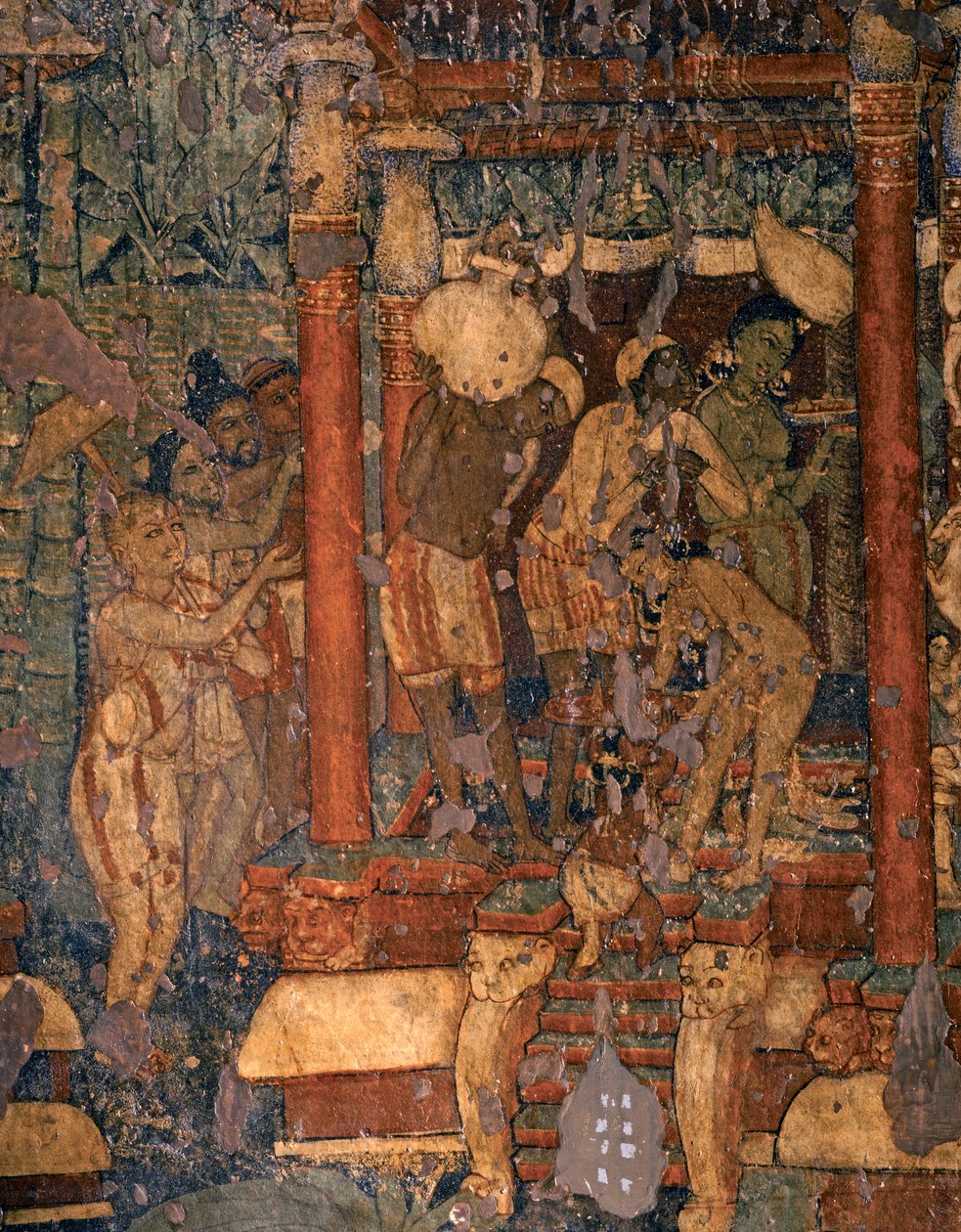 INDIASE KUNST: Fresco in de Boeddhistische Grot nr. 1., 5e - begin 6e eeuw (fresco) door Indian School
