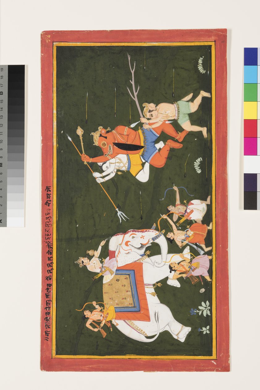 Indra vecht tegen de demon Vritrasura, 1680-1700 door Indian School
