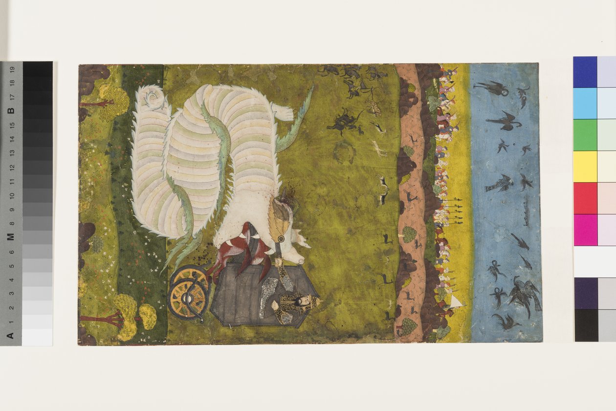 Isfandiyar valt de draak aan, c.1760 door Indian School