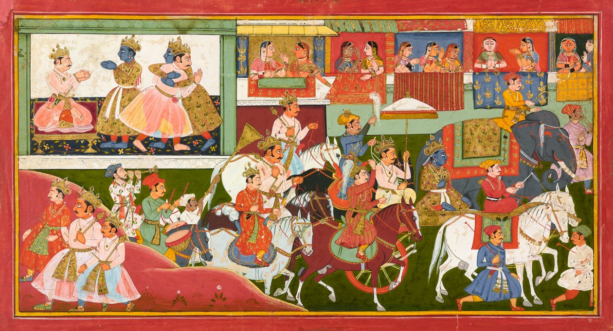 Krishna neemt afscheid, folio uit een Bhagavata Purana, ca.1680-1690 door Indian School