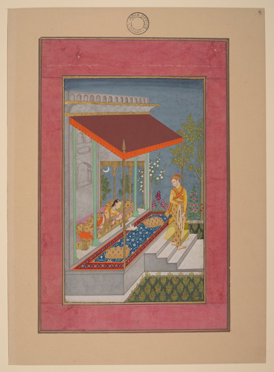 Lalita Ragini, India, Hyderabad, circa 1760; Johnson Album 37, nr. 8 (inkt, kleuren  goud op papier) door Indian School