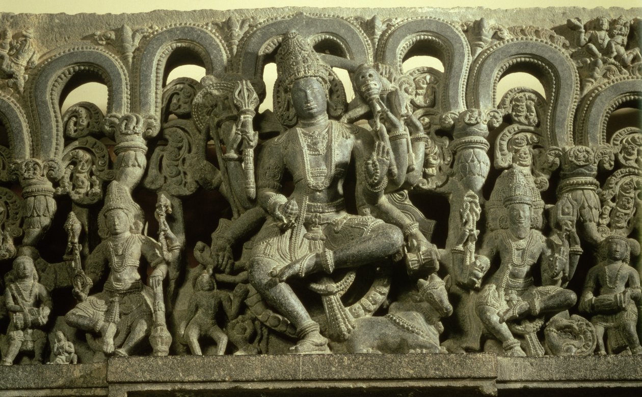 Latei die de Drie-eenheid uitbeeldt: Siva, Brahma en Vishnu, Warangal, Kakatiya door Indian School