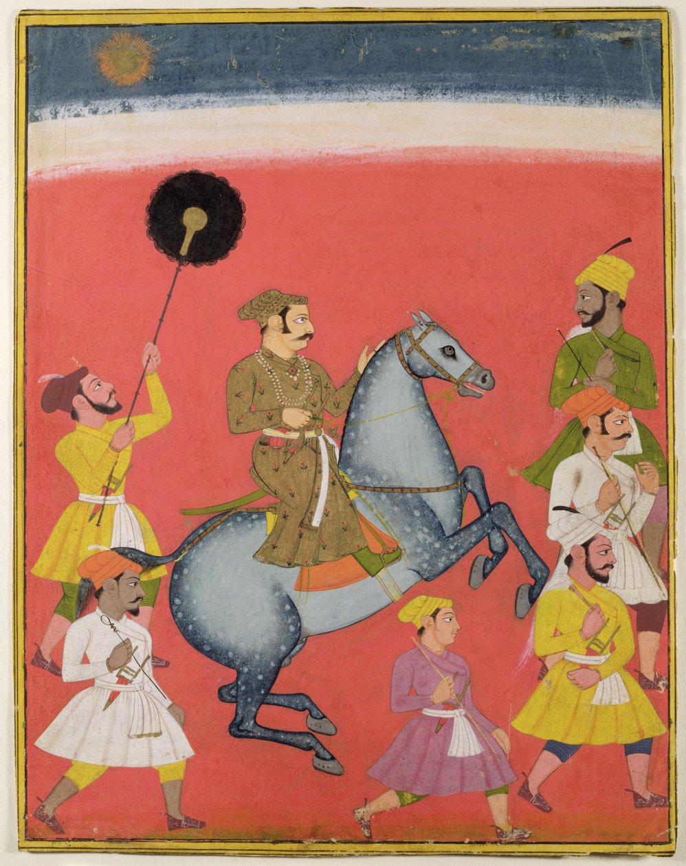Maharana Raj Singh I van Mewar (reg. 1652-80) te paard, Udaipur (Mewar) Rajasthan, ca.1670 door Indian School
