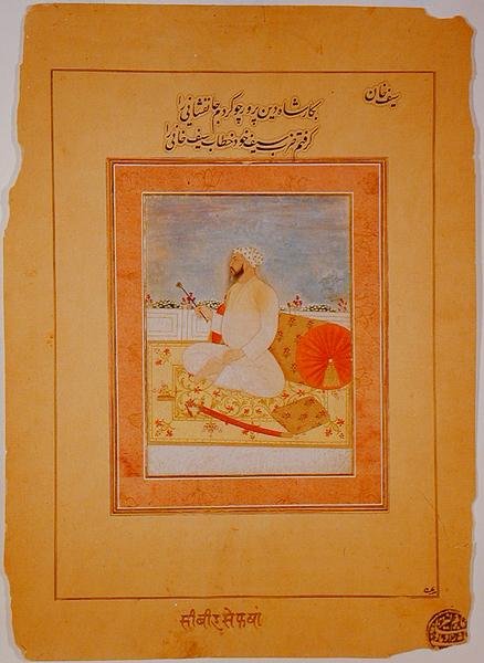 Miniatuur van Saif Khan, gouverneur van Agra, Indiaas, ca. 1670-80 door Indian School