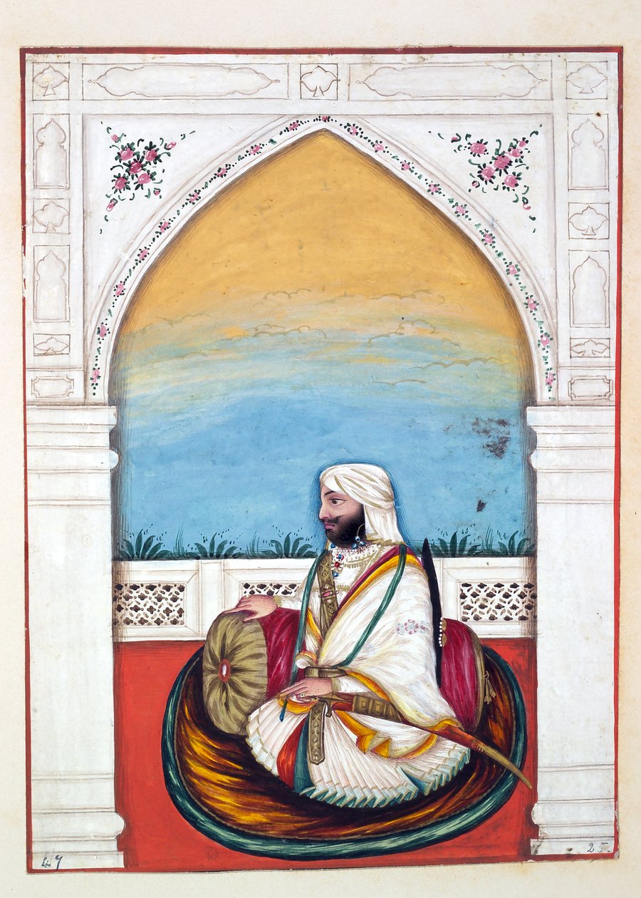 Nawab Imam-od-dun, uit Het Koninkrijk van Punjab, zijn Heersers en Hoofden, deel II, een volume van 30 aquarelstudies door een onbekende Indiase kunstenaar, ca. 1840 door Indian School