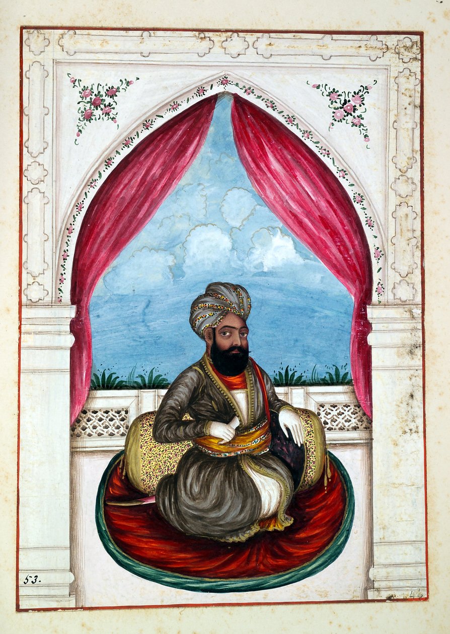 Nawab Mohammad Akhbar Khan, uit Het Koninkrijk van Punjab, zijn Heersers en Hoofden, deel II, een volume van 30 aquarelstudies door een onbekende Indiase kunstenaar, ca. 1840 door Indian School