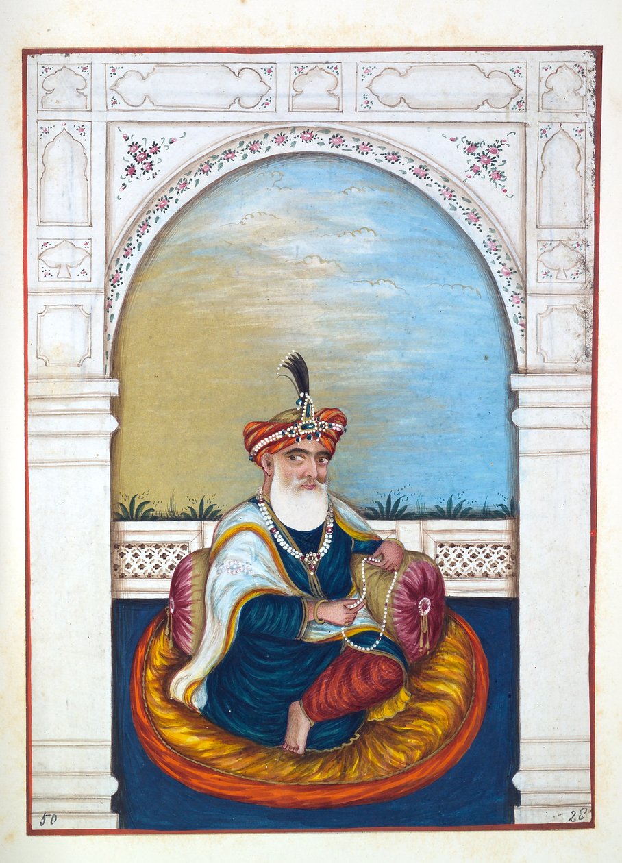 Nawab Sarfaraz Khan (Multani), uit Het Koninkrijk van Punjab, zijn Heersers en Hoofden, deel II, een volume van 30 aquarelstudies door een onbekende Indiase kunstenaar, ca. 1840 door Indian School