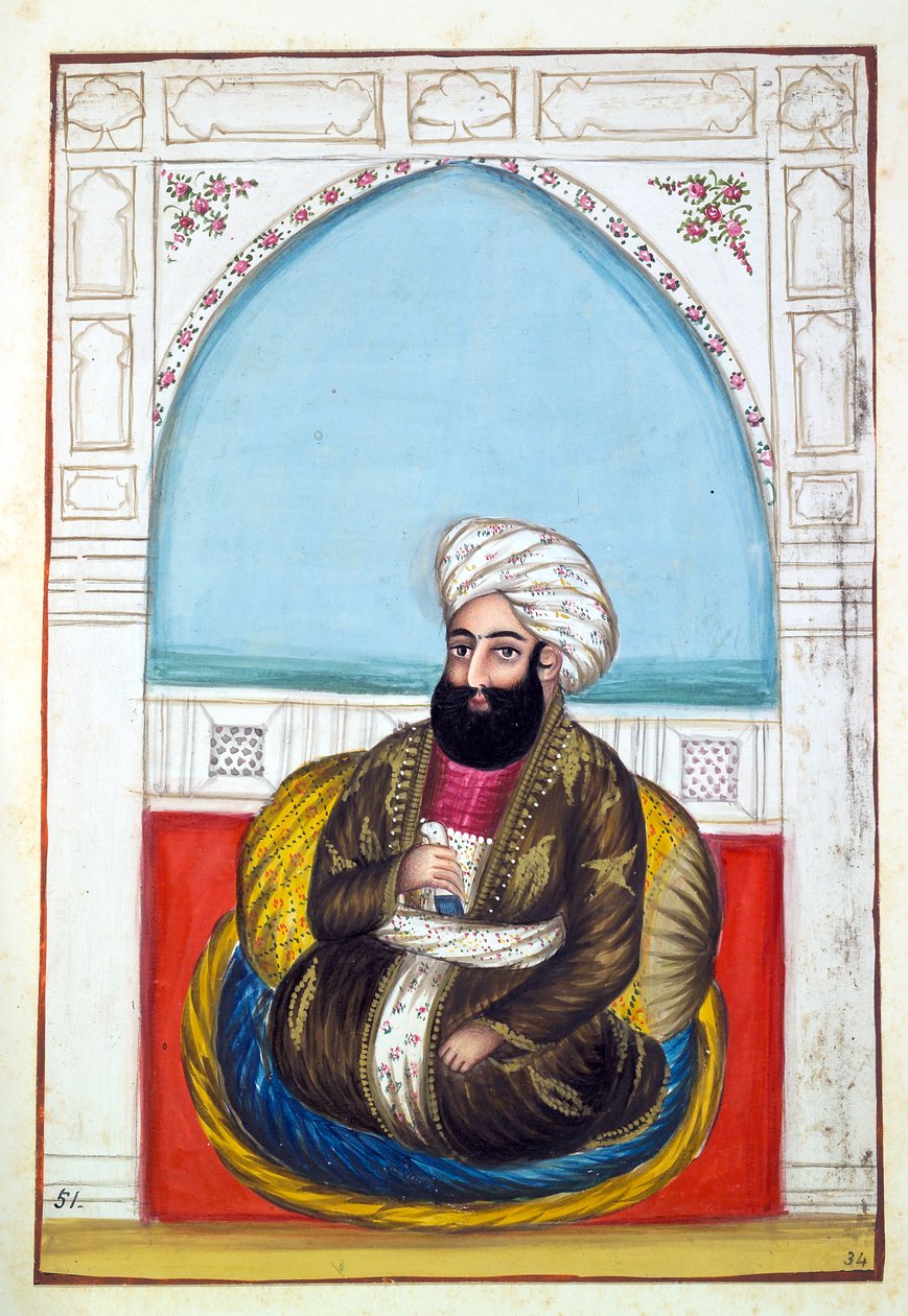 Nawab Synd Mohammad Khan, uit Het Koninkrijk van Punjab, zijn Heersers en Hoofden, deel II, een volume van 30 aquarelstudies door een onbekende Indiase kunstenaar, ca. 1840 door Indian School