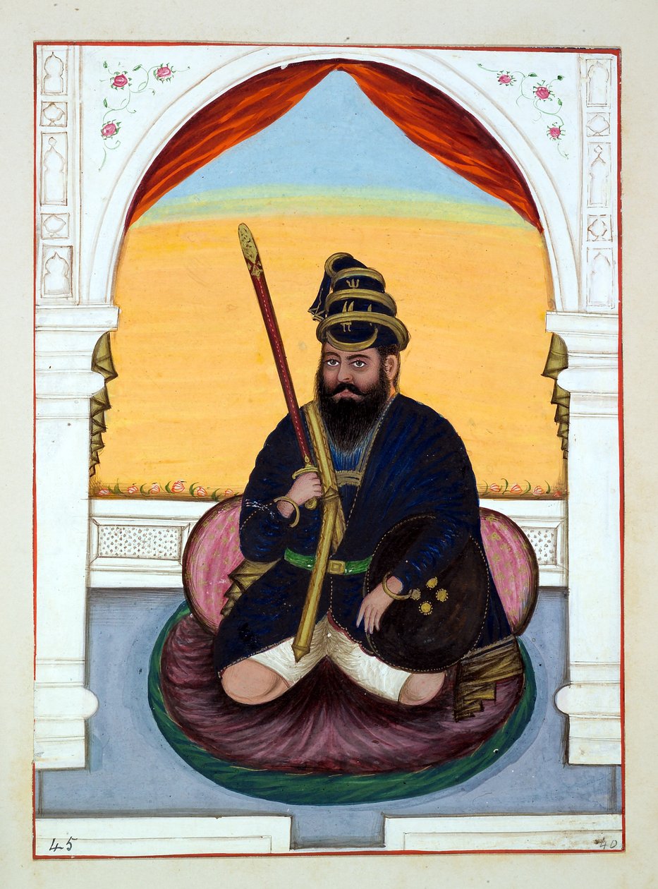 Phola Singh Nihang, uit Het Koninkrijk van Punjab, zijn Heersers en Hoofden, deel II, een volume van 30 aquarelstudies door een onbekende Indiase kunstenaar, ca. 1840 door Indian School