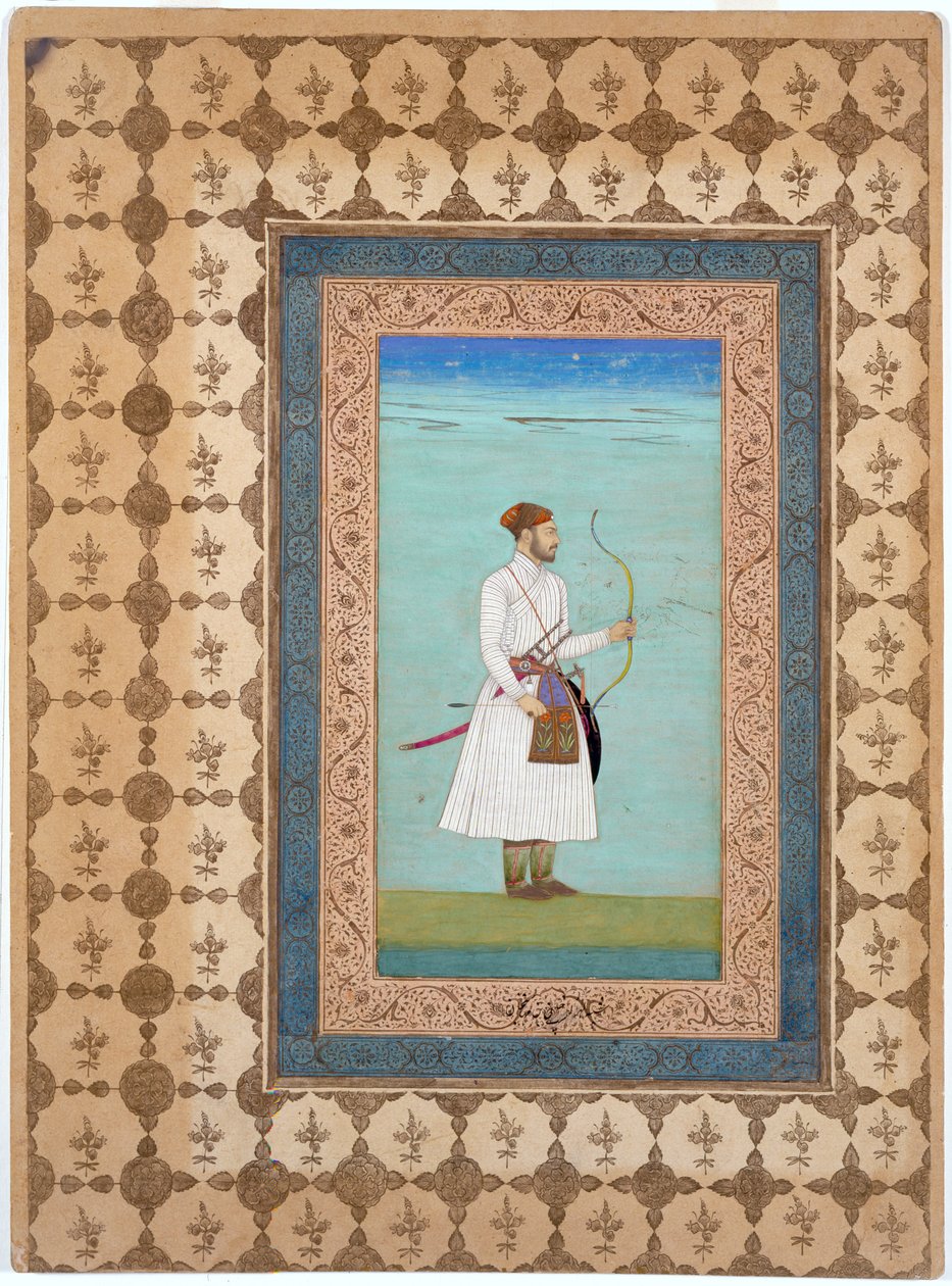 Portret van Luhrasp Khan, Mughal dynastie, ca.1655-65 (inkt, aquarel  goud op papier) door Indian School