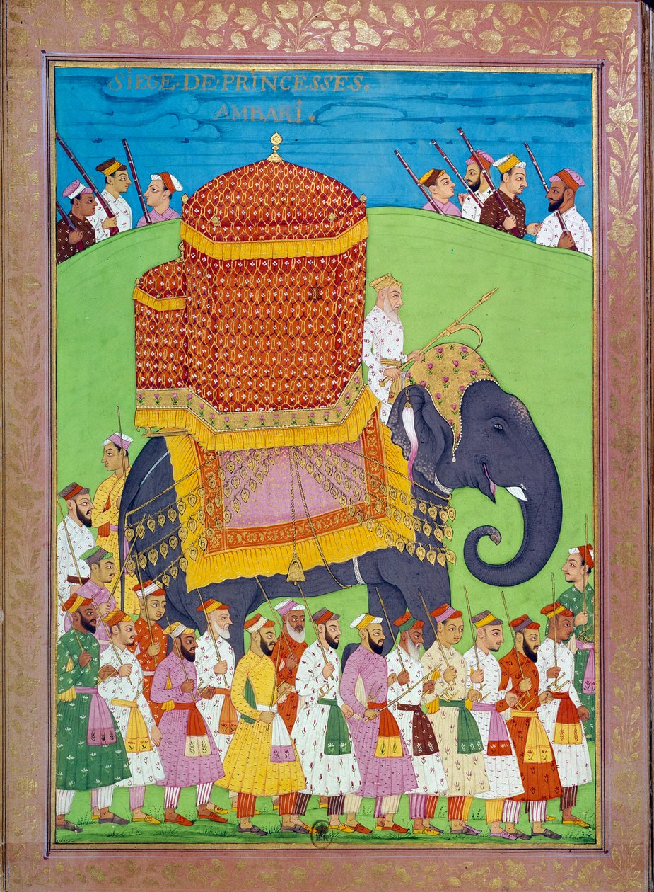 Prinsessenpalanquin op een olifant aan het hof van Shah Alem door Indian School