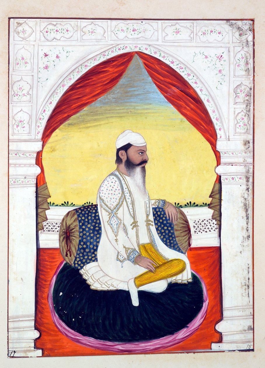 Rajah Sahib Dyal, uit Het Koninkrijk van Punjab, zijn Heersers en Hoofden, deel I, een deel van 27 aquarelstudies door een onbekende Indiase kunstenaar, ca. 1840 door Indian School