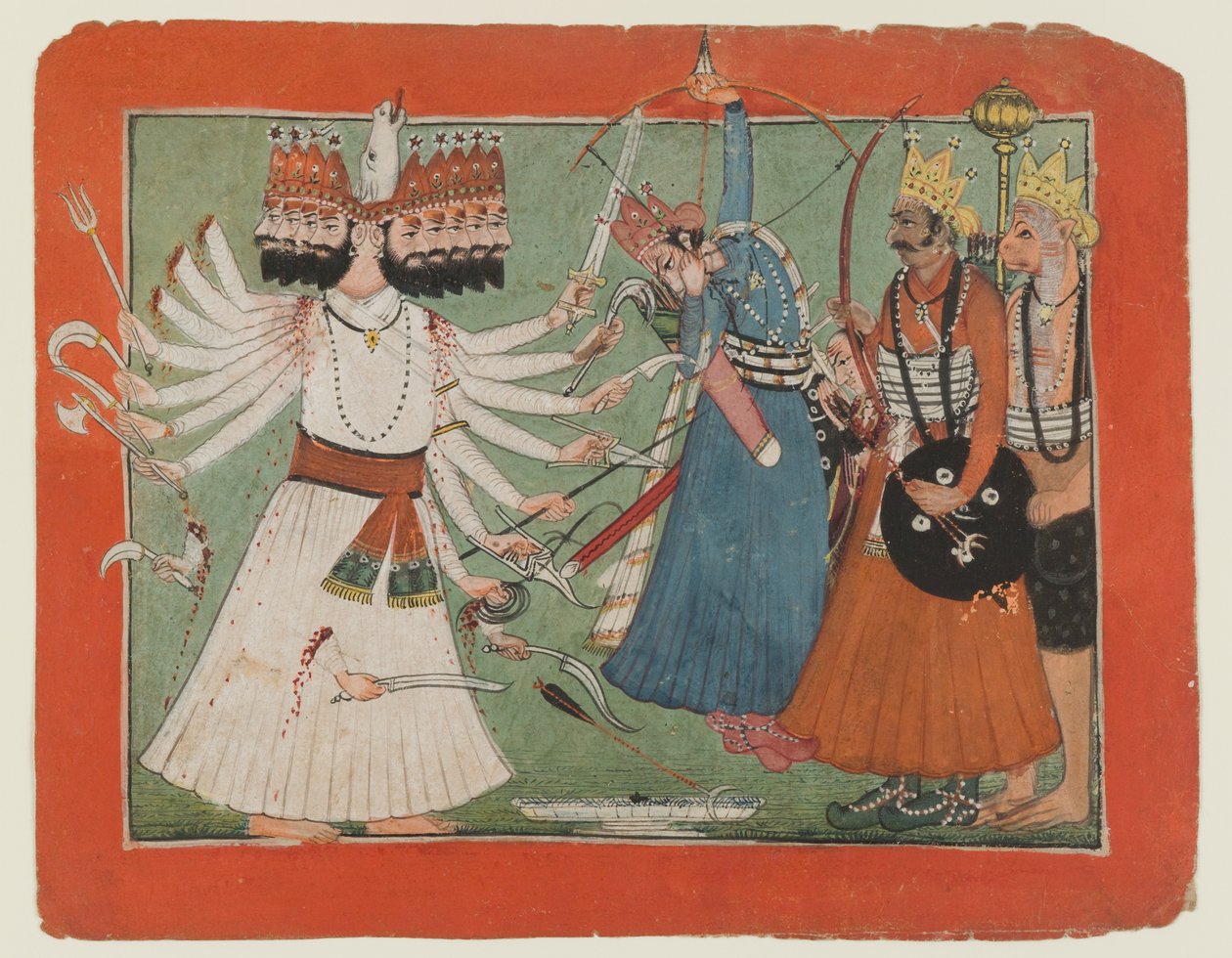 Ravana daagt het leger van Rama uit, c.1750 door Indian School