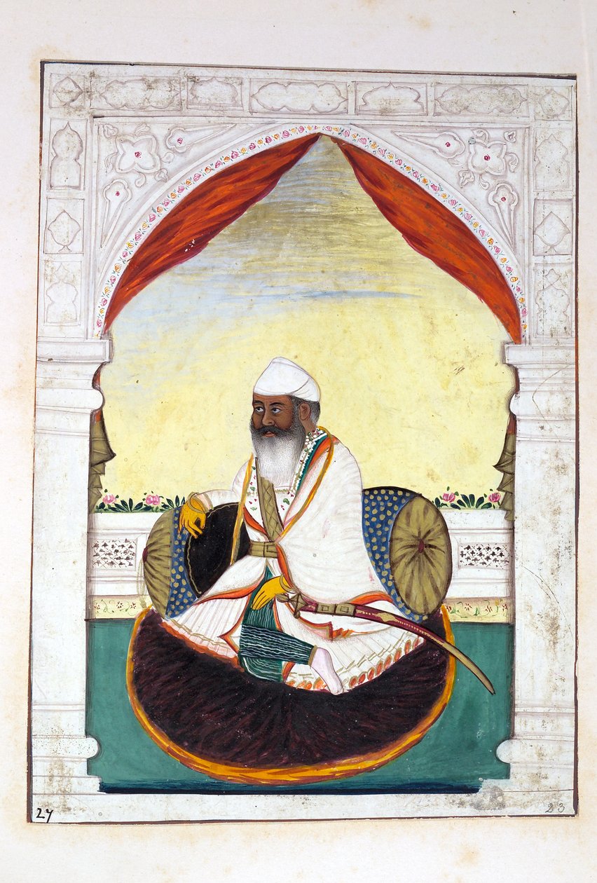 Sirdar Gurmukh Singh Bhai, uit Het Koninkrijk van Punjab, zijn Heersers en Hoofden, deel II, een deel van 30 aquarelstudies door een onbekende Indiase kunstenaar, ca. 1840 door Indian School